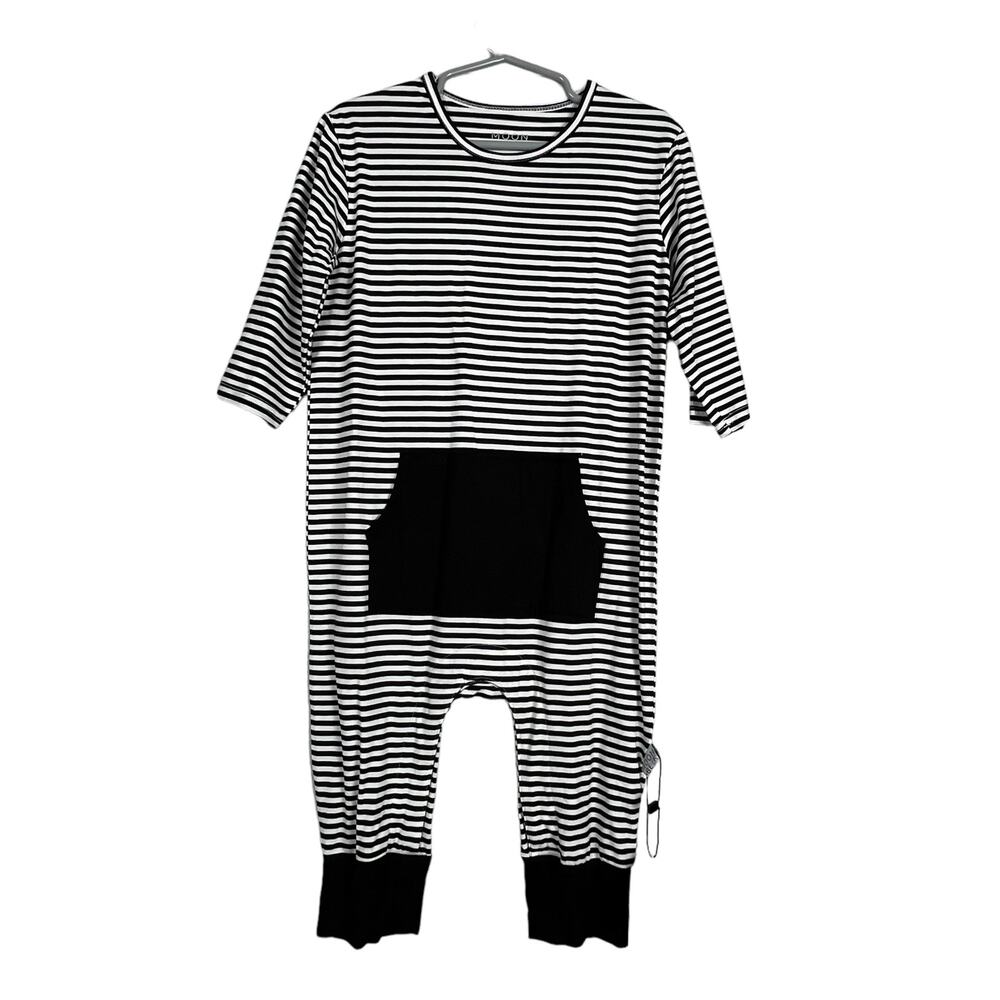 Moon + Beck Bamboo Viscose Striped Romper 4T Black White Pocket Snap Closure NWT